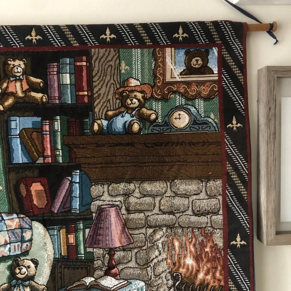 The Bear Den Vintage Tapestry Wall Hanging Cottagecore Cabin Nursery Made in USA